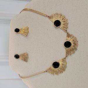 3 pc Necklace Set Gold with Black Stones